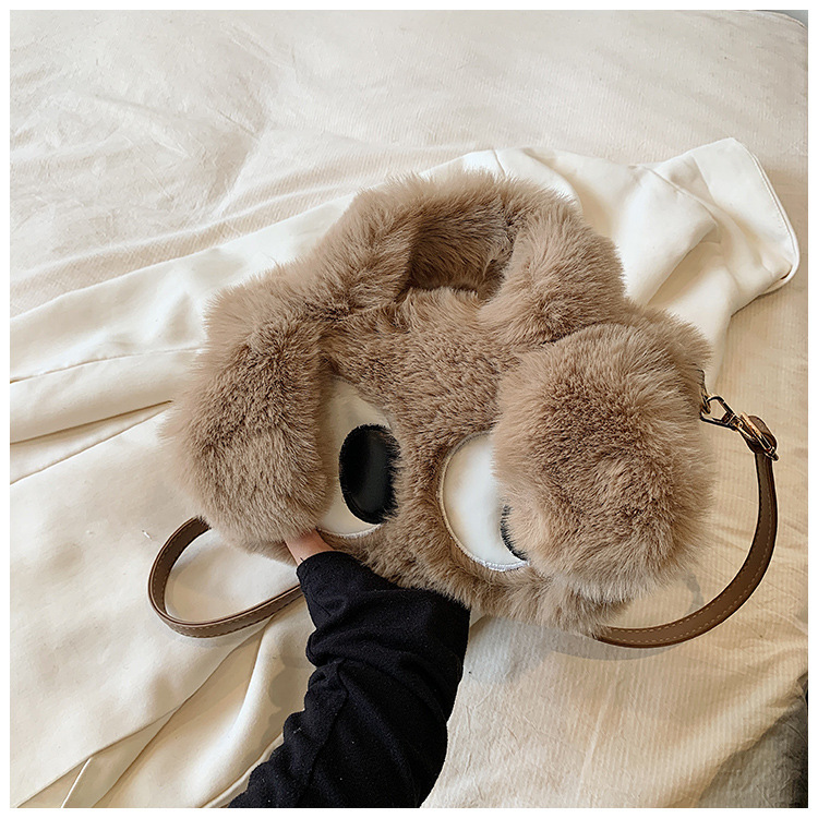 Autumn and Winter Plush 2023 New Cute Big Tote Single Shoulder Crossbody Cross Eyed Puppy Bag_voghion.com