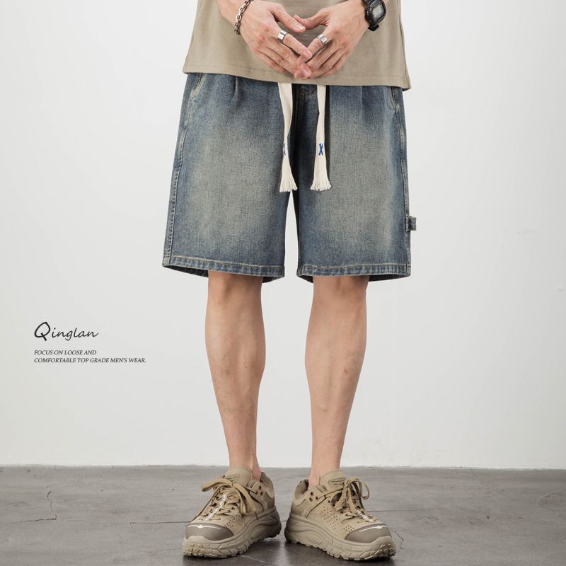 Men’s Distressed Denim Shorts – Retro Washed Elastic Waist 5-Inch Inseam, Loose Fit Streetwear For Summer (Light Blue, Sizes M-3XL)_voghion.com