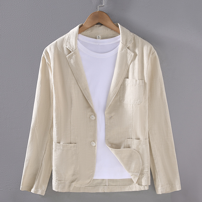 Coat men's spring and autumn men's top, high-end men's versatile personality, youth loose fitting cotton and linen casual small suit_voghion.com
