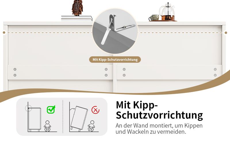 Kommode Weiß Mit 6 Schubladen, 3D-Schranktürdesign, Verstellbare Füße_voghion.com