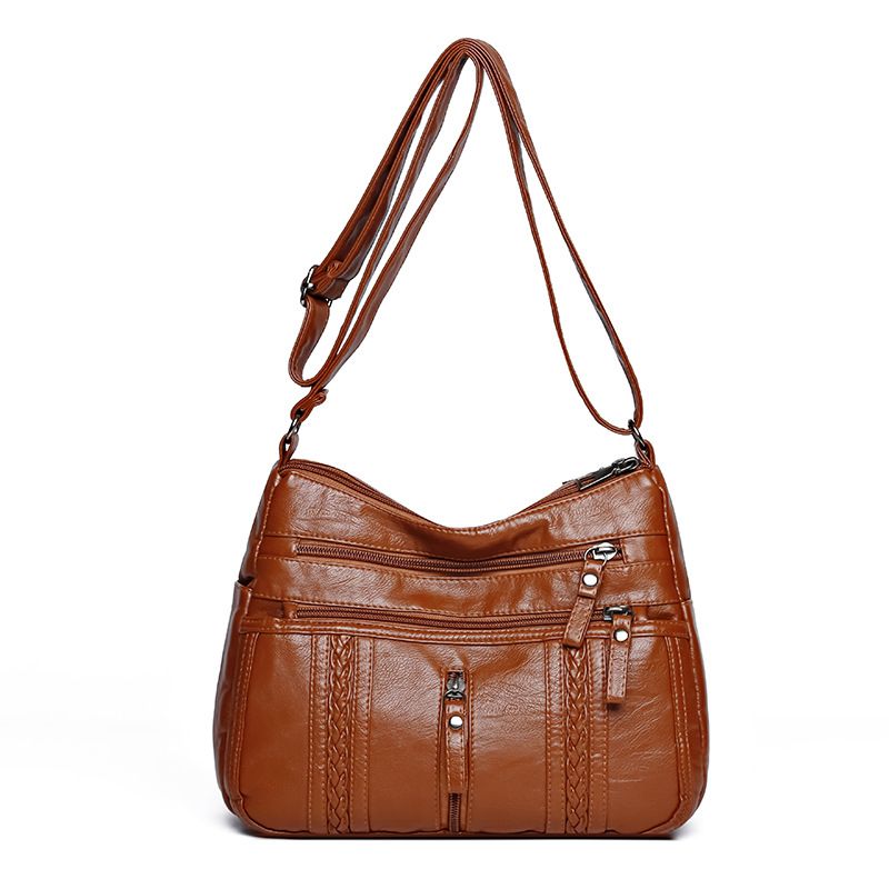 Borsa a tracolla leggera semplice da mamma, casual, in morbida pelle, lavata, nuova, grande capacità, 2024_voghion.com