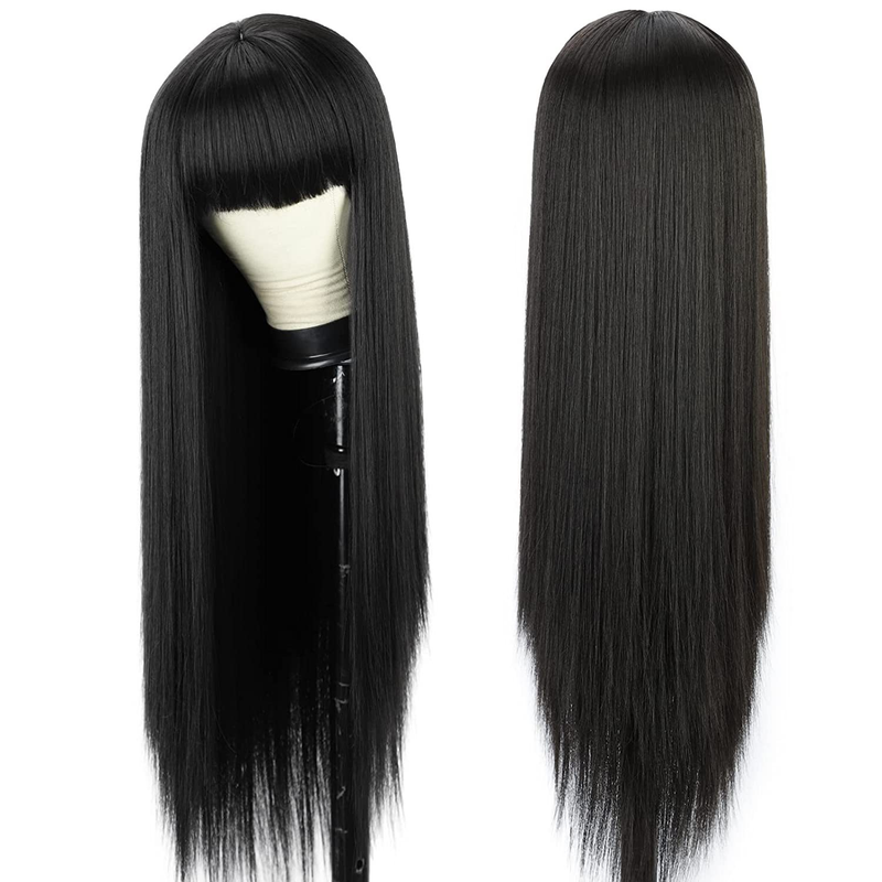 Sünteetiline parukas Uus naiste must tukk sirge mehhanism _voghion.com