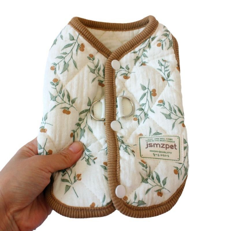 Roupa de algodão grossa e quente para gatos, ideal para outono e inverno, com estampa floral para cães da raça Teddy Bichon Frisé._voghion.com