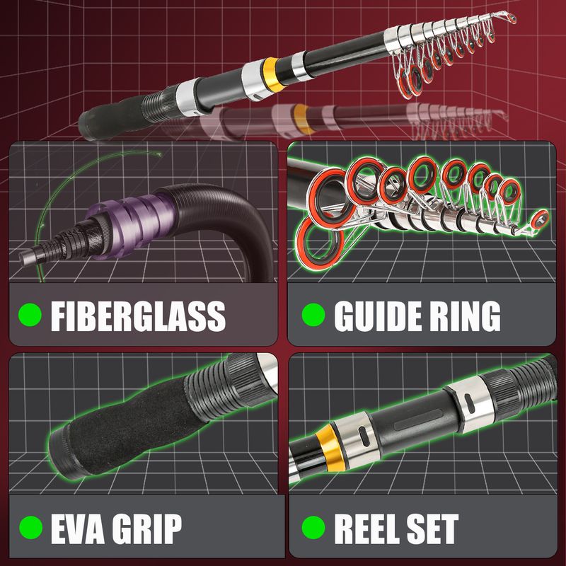 Attrezzatura da pesca in fibra di vetro con esca, set completo da pesca, canna da pesca_voghion.com