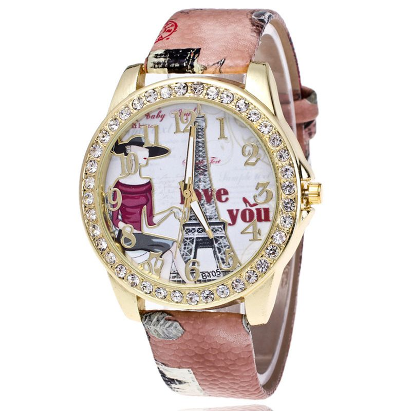 Yamaler orologio da polso al quarzo analogico con numeri arabi, quadrante rotondo con torre intarsiata con strass da donna_voghion.com