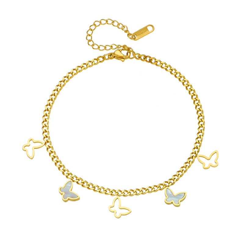 Europäische und amerikanische Mode einfache vielseitige Hohlschale Schmetterling Zubehör vergoldet Titan Stahl Schmuck Kette Fußkettchen_voghion.com