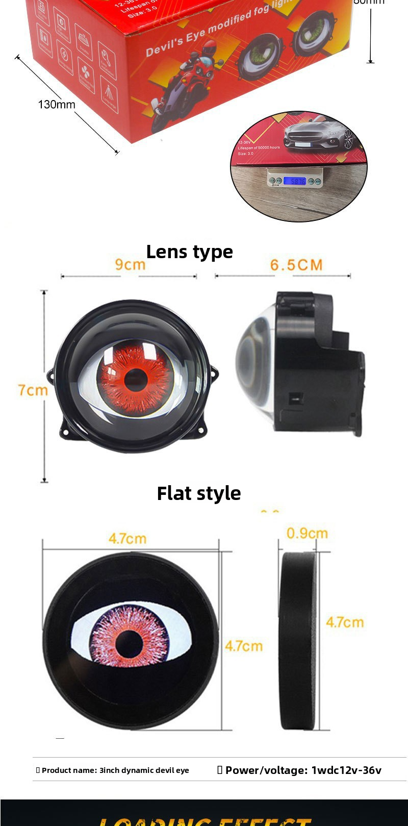 Devil Eye LED Dynamic Ambient Light Modification Universal Car Motorcycle Lens Headlight_voghion.com