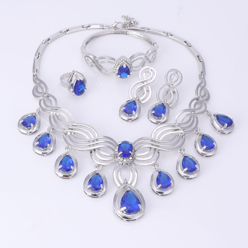 Donne matrimonio color oro cristallo zircone nappa collane orecchini accessori per feste da sposa set di gioielli da sposa_voghion.com