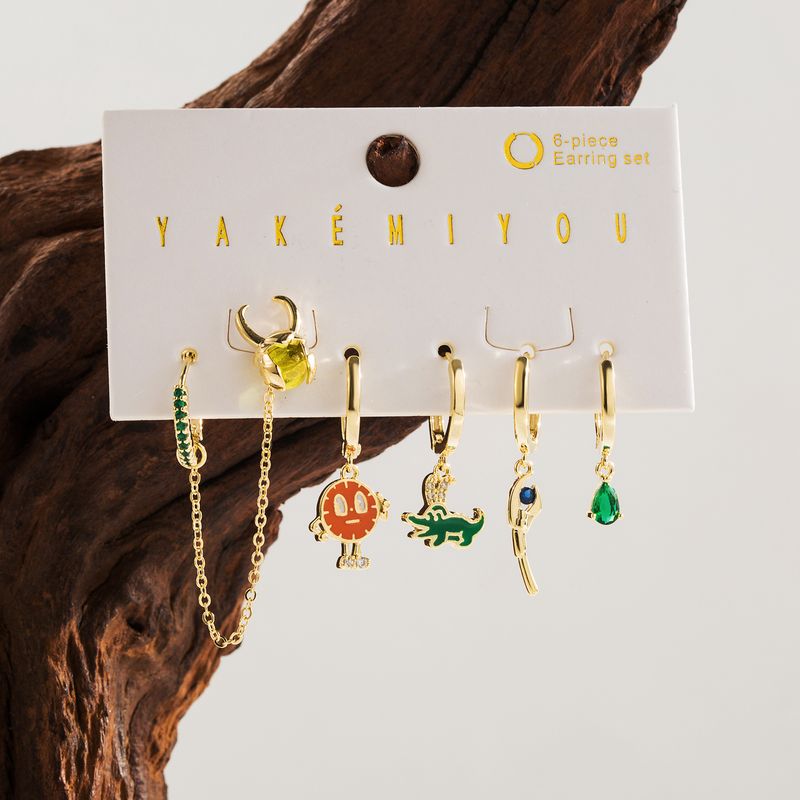 1 Set Yakemiyou Simple Style Commute Cartoon Charakter Emaille Inlay Kupfer Zirkon 14K vergoldete Tropfenohrringe_voghion.com