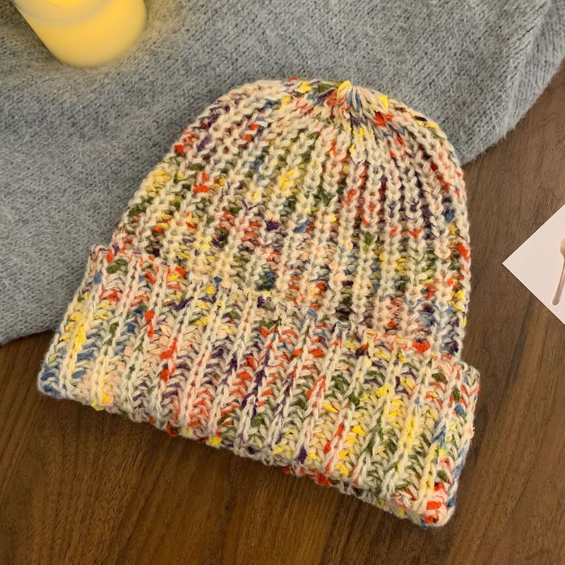 Herbst und Winter Regenbogenbohnen süße süße Mädchen Strickmütze weiblicher großer Kopfumfang Flormütze warmer Ohrenschutz Wollmütze_voghion.com