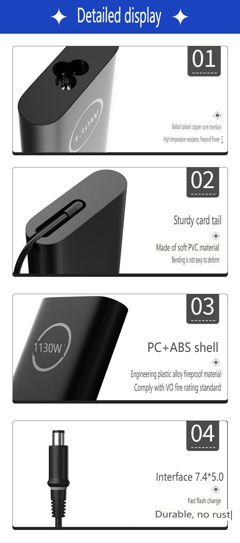 130-W-Netzteil, geeignet für Dell-Laptops, 19,5 V, 6,7 A, Ladegerät mit 7,4 x 5,0 mm Spitze, kompatibel mit Dell XPS 15, Inspiron 16 Plus und Precision 3560_voghion.com