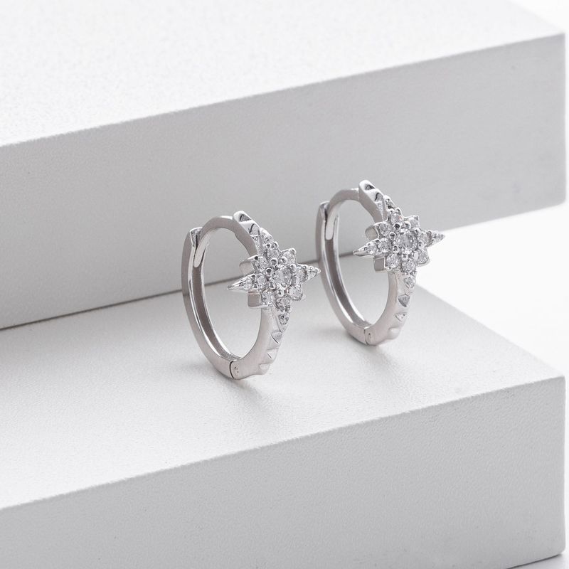 Fibbia per orecchini a forma di stella ottagonale in argento puro, nuova, con un tocco di stile, semplice, versatile, intarsiata a mano, squisita e alla moda._voghion.com