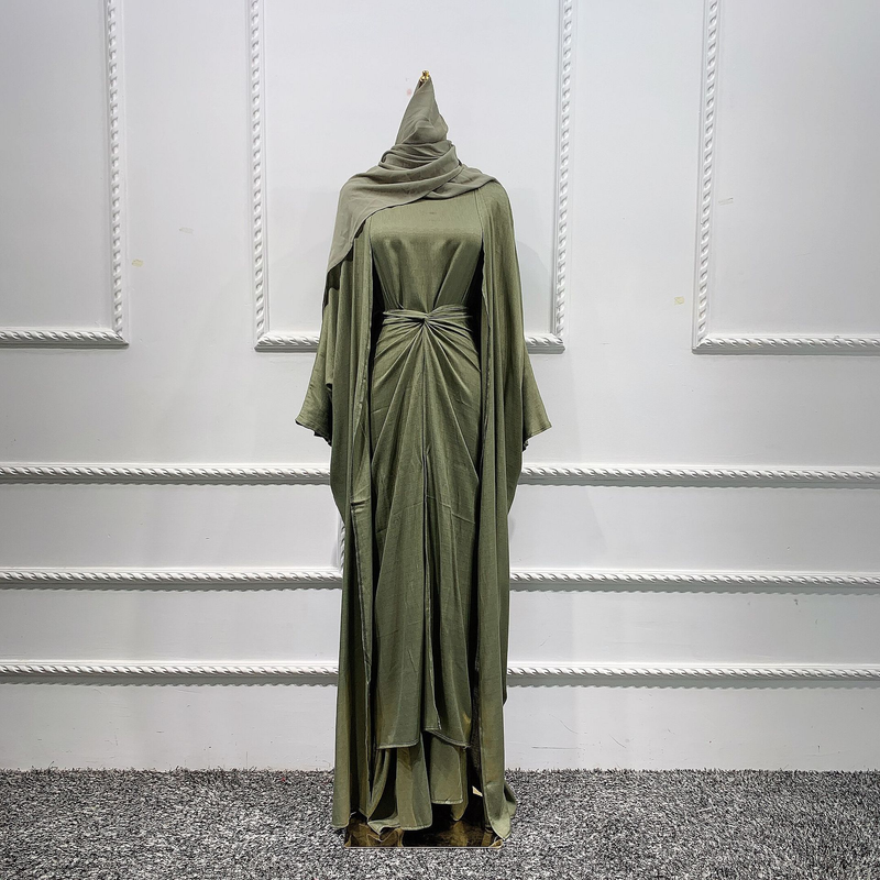 Women's clothing Muslim women's burqa Turkish cardigan robe solid color three-piece set muslim abaya_voghion.com