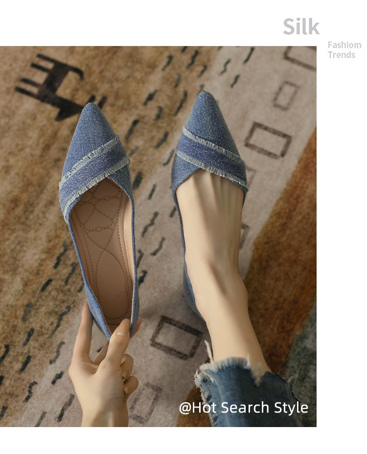 2025 New Arrival Flats Pointed Toe Low-Cut Denim Single-Layer Women's Slip-on Easiest For Match Soft Bottom Smart Flat_voghion.com