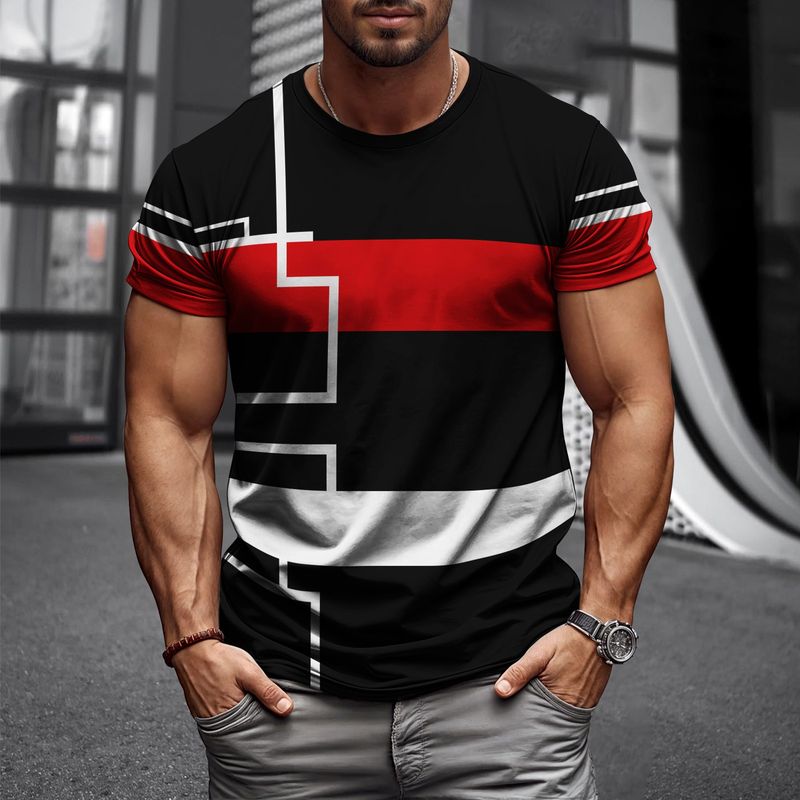 2025 Modern Mens Graphic T Shirt Stripe Geometry Design Summer Streetwear Short Sleeve Tee Hipster Harajuku Style Breathable Cot_voghion.com