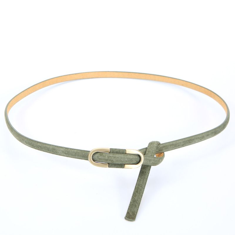 Cintura sottile senza fori da donna con fibbia ad ardiglione, stile coreano in pelle di maiale, versatile, decorativa per abiti, maglioni, jeans, nodo piccolo_voghion.com