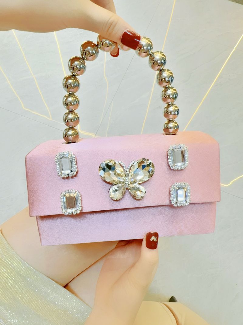 Borse da sera da donna Borsa a mano con diamanti incastonati a farfalla Borsa a mano con diamanti Piccola borsa quadrata da banchetto in raso di seta Borsa a tracolla per cena_voghion.com