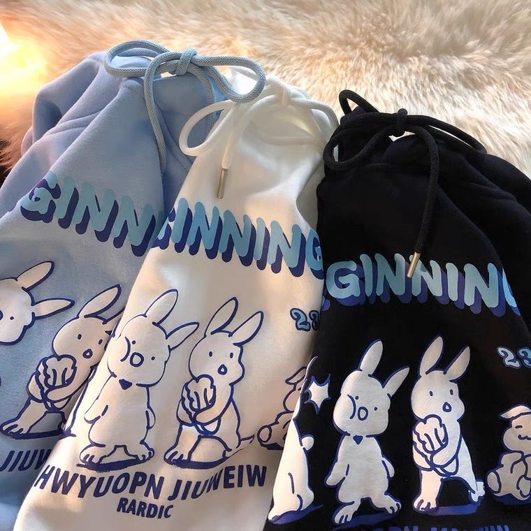 Felpa con cappuccio a forma di coniglietto per donna e uomo, stile casual, foderata in pile, stile autunnale e invernale, per coppie_voghion.com