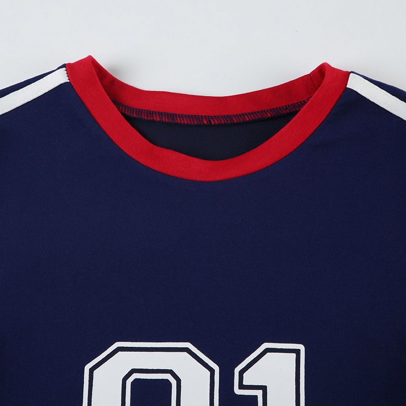 T-shirt da donna in stile retrò americano, vestibilità slim, girocollo, manica lunga, stampa a righe – Tessuto in maglia confortevole con design a blocchi di colore_voghion.com