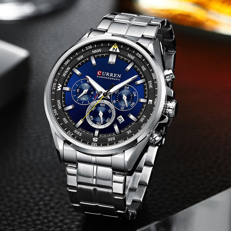 Orologio da uomo al quarzo in acciaio inossidabile con datario, orologio da polso analogico multifunzionale a 6 lancette, orologio casual da lavoro_voghion.com
