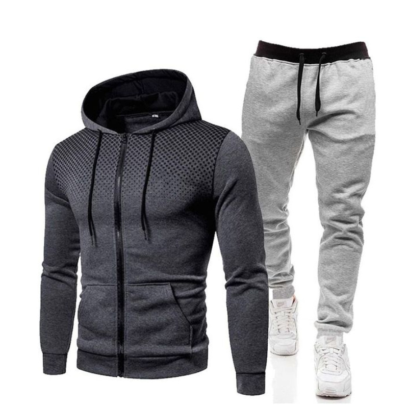 2024 Efterår og vinter Nye ensfarvede fleece sweaterbukser til mænd Casual lynlås sportshat sæt_voghion.com