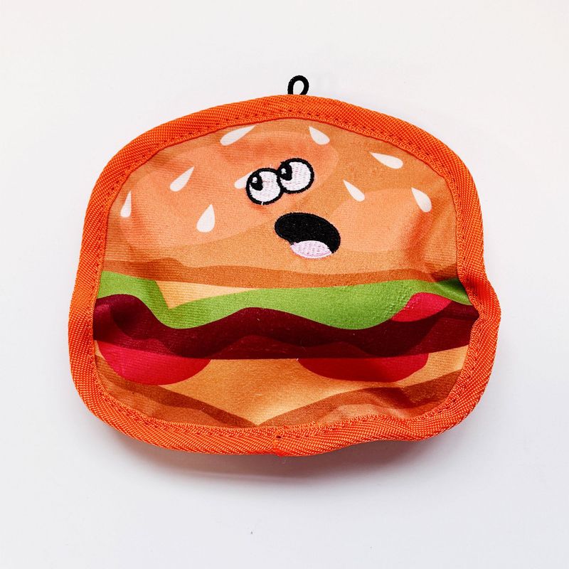 Giocattolo da masticare per animali domestici a forma di hamburger masticabile resistente per la pulizia dei denti e l'intrattenimento, con suono di peluche._voghion.com