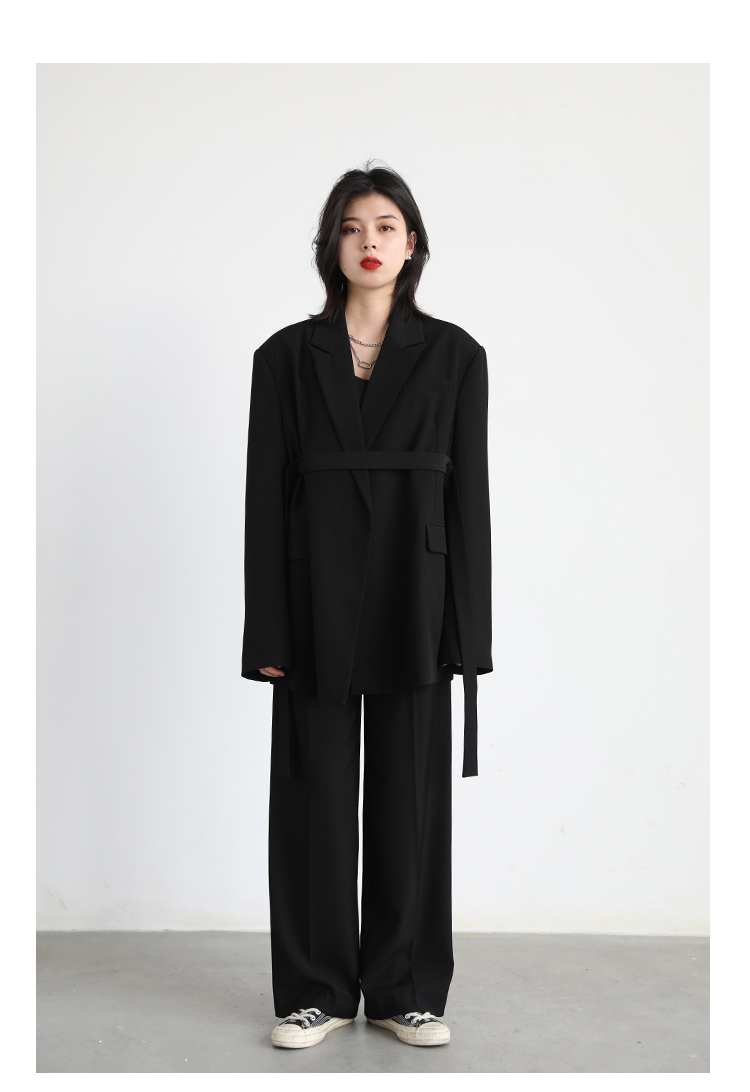 CHIC VEN Women Blazer Design Wide Shoulder Ribbon Solid Women's Medium Long Coat Office Lady Female Overcoat Spring_voghion.com
