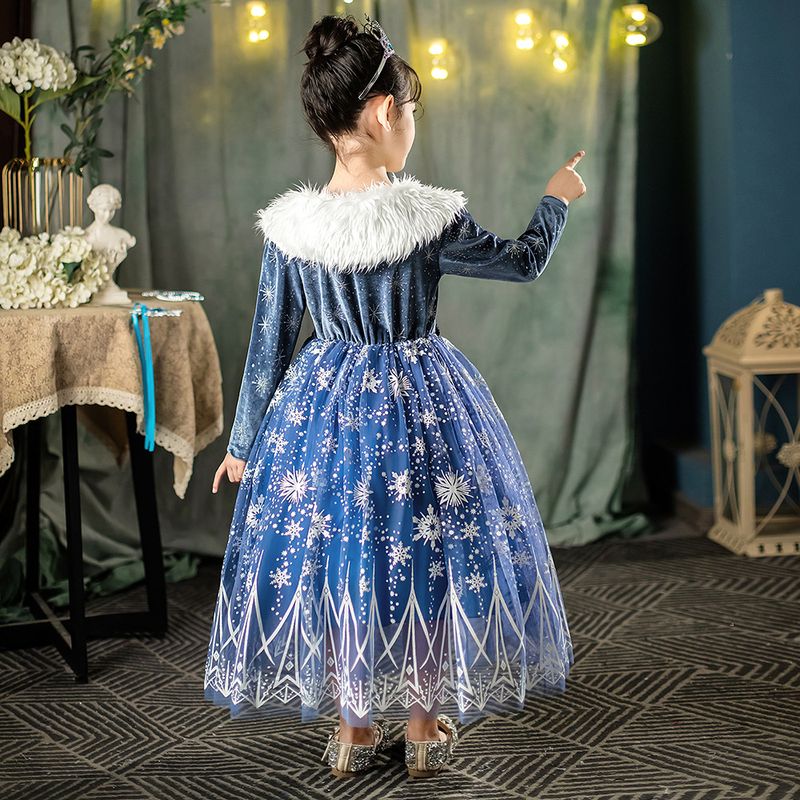 Kinderkleidung 2024 Winter Prinzessin Kleid Weihnachtsgeschenk Mädchen Pelzkragen Prinzessin Kleid Frozen_voghion.com