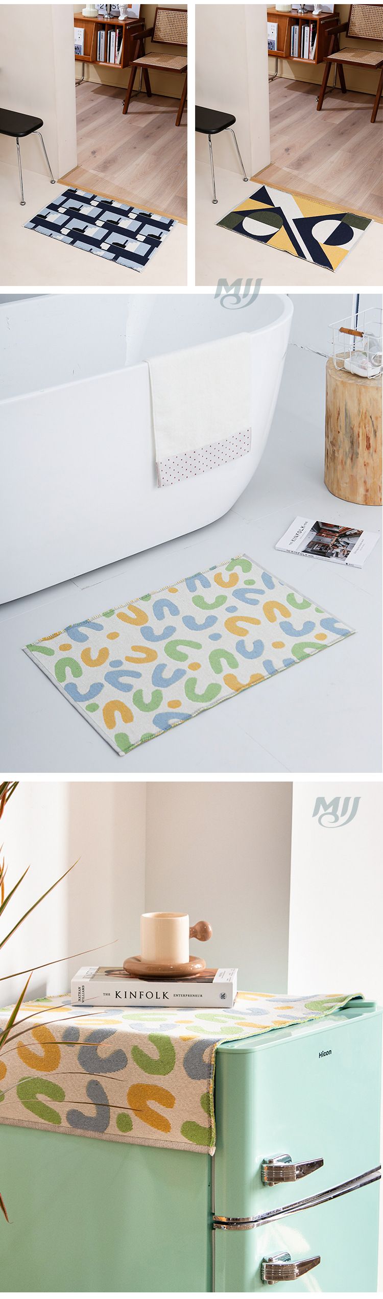 Tapis de sol en coton jacquard à bords bouclés pour chambre à coucher, paillasson de porte d'entrée double face, nouveau tapis de table de chevet de style chinois_voghion.com