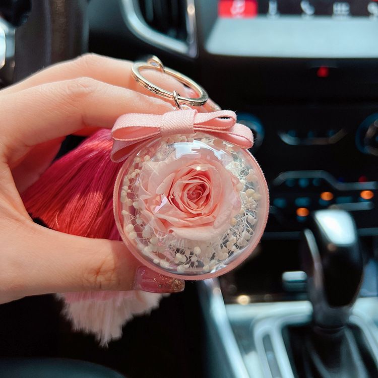 Creative Ice Silk Tassel Eternal Flower Gradient Color Internet Celebrity Car Keychain Cute Bag Pendant Gift_voghion.com
