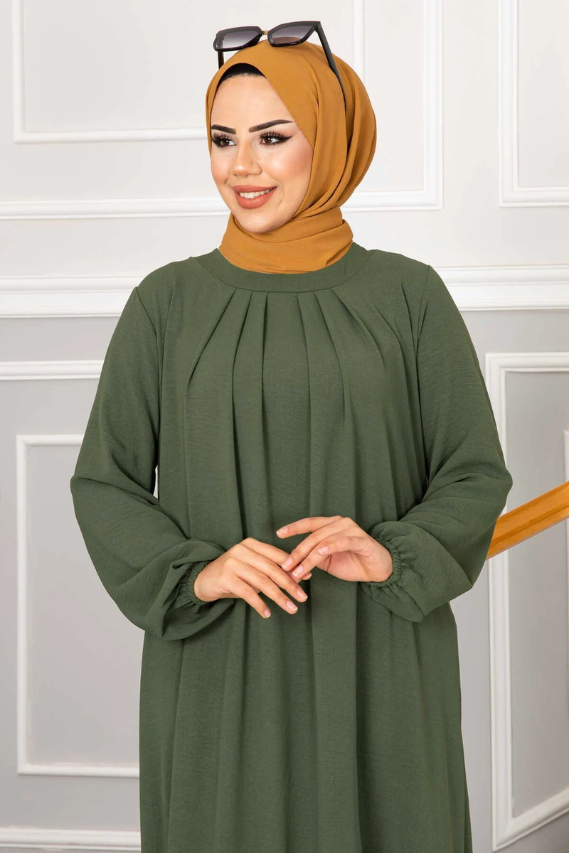 Abito lungo plissettato da donna, abito a maniche lunghe in stile turco musulmano, elegante abaya da sera per feste o abbigliamento formale._voghion.com