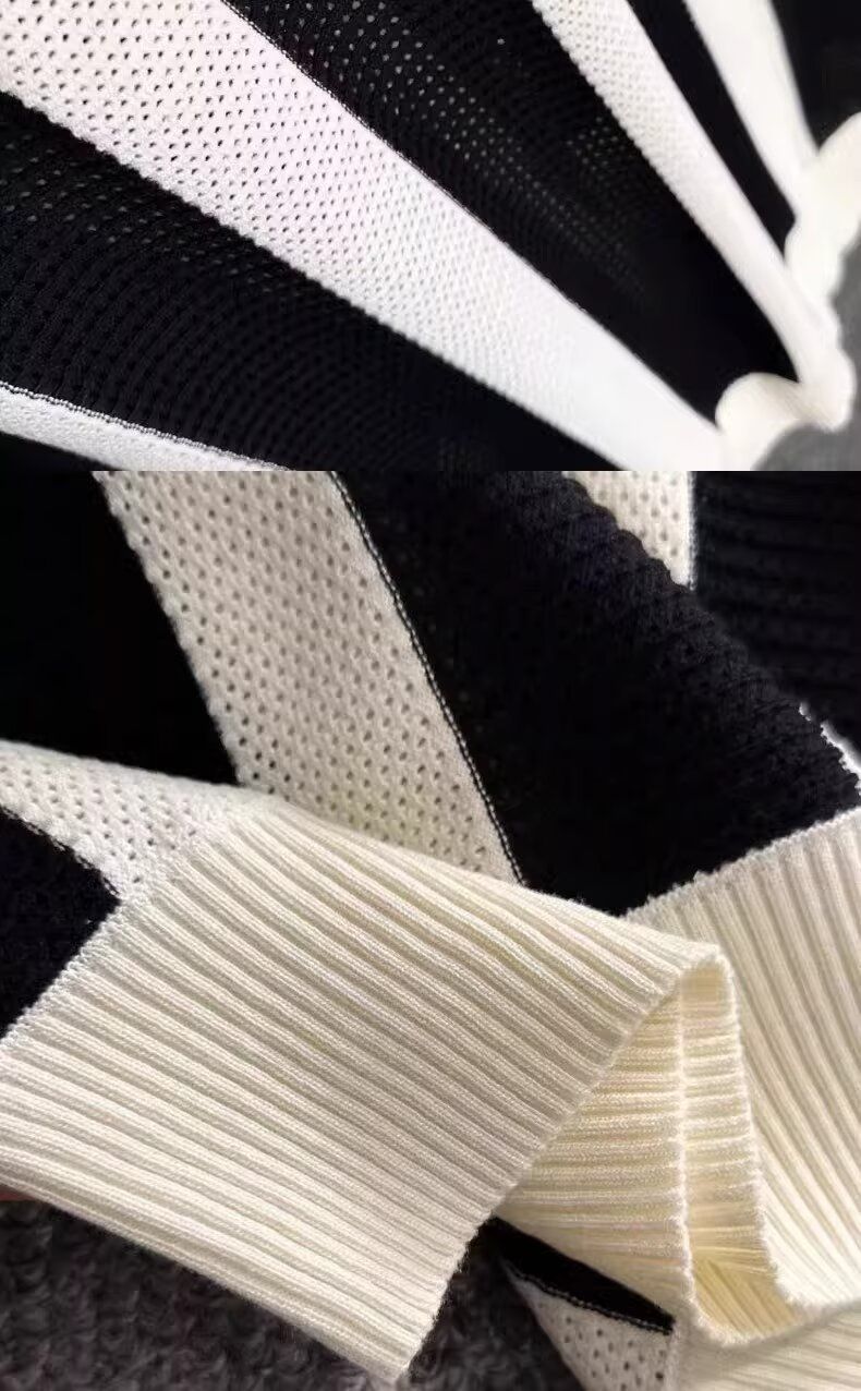 Maglietta a maniche corte a righe in maglia con risvolto a contrasto di colore, traspirante, alla moda e coordinabile._voghion.com