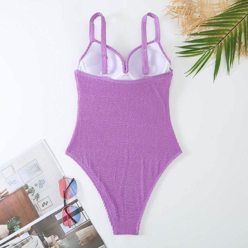 Women's Clothing One Piece Swimsuit Fashion Sexy Swimsuit Female Small Trough Solid Color Hard Bag Swimsuit_voghion.com