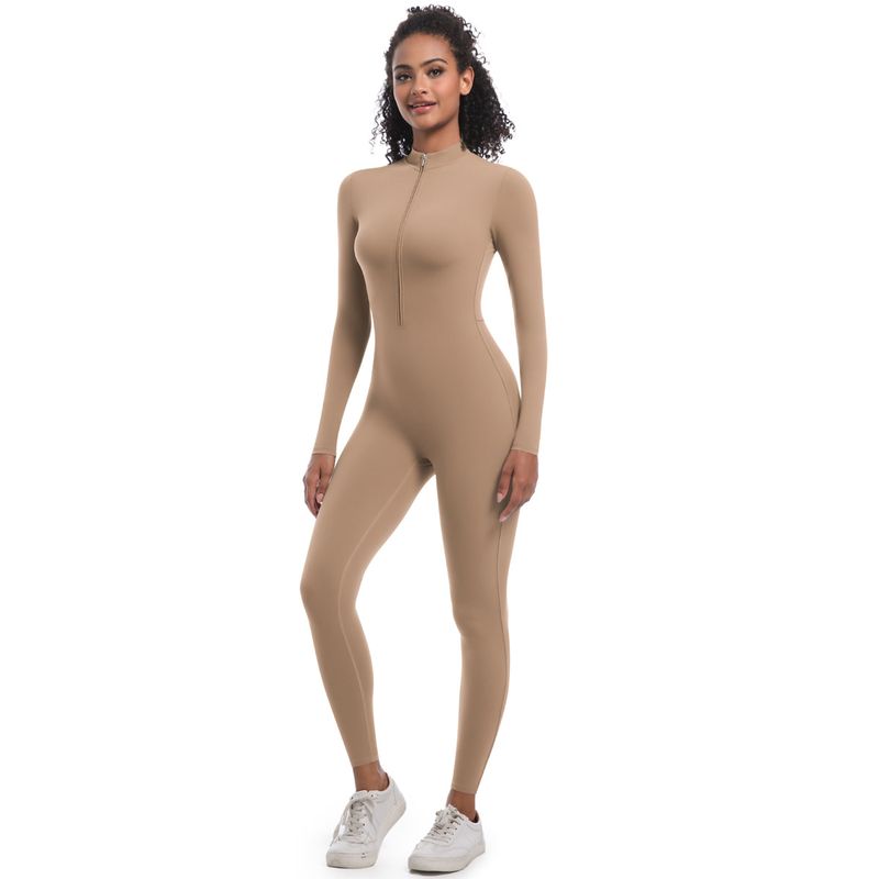 New Style Half-Zip Tight-Fitting Solid Color High Elastic Long Yoga Suit For Fitness Running Sports Jumpsuit_voghion.com