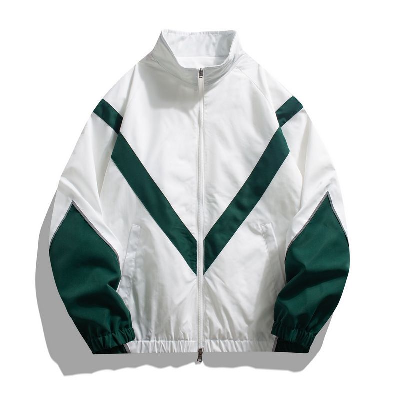 Trendy Brand Embedded Line Reflective Splicing Stand Up Collar Zipper Spring Autumn Season, Loose Sports And Casual_voghion.com