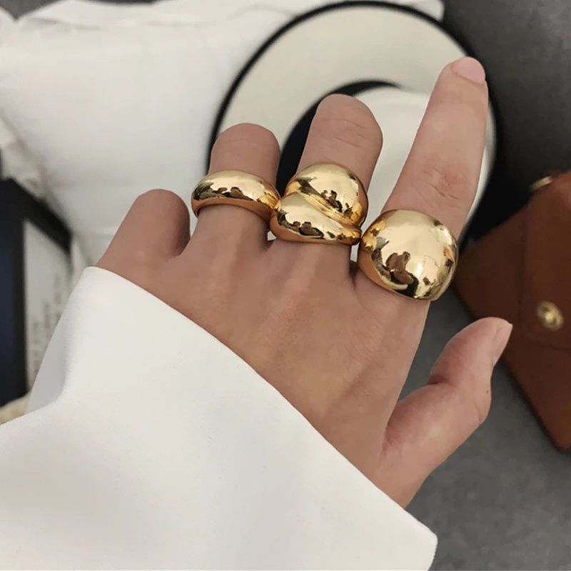 Vendite calde 3 di loro Oro Argento Metallo Minimalista Lucido Ampio Aperto Geometrico Anello per il pollice Gioielli da uomo e da donna_voghion.com