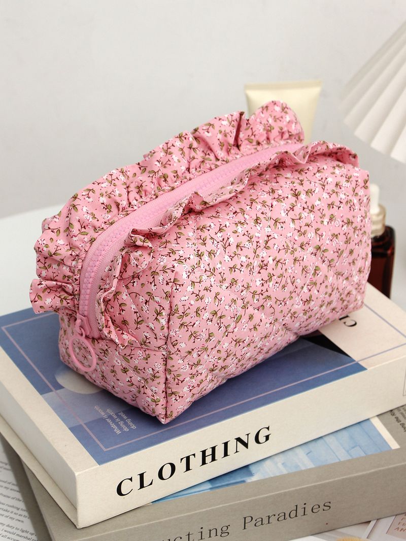 Bow Cherry Kosmetiktasche aus Stoff, große Kapazität, gesteppt, Aufbewahrungstasche für Hautpflegeprodukte, tragbare Reisetasche_voghion.com