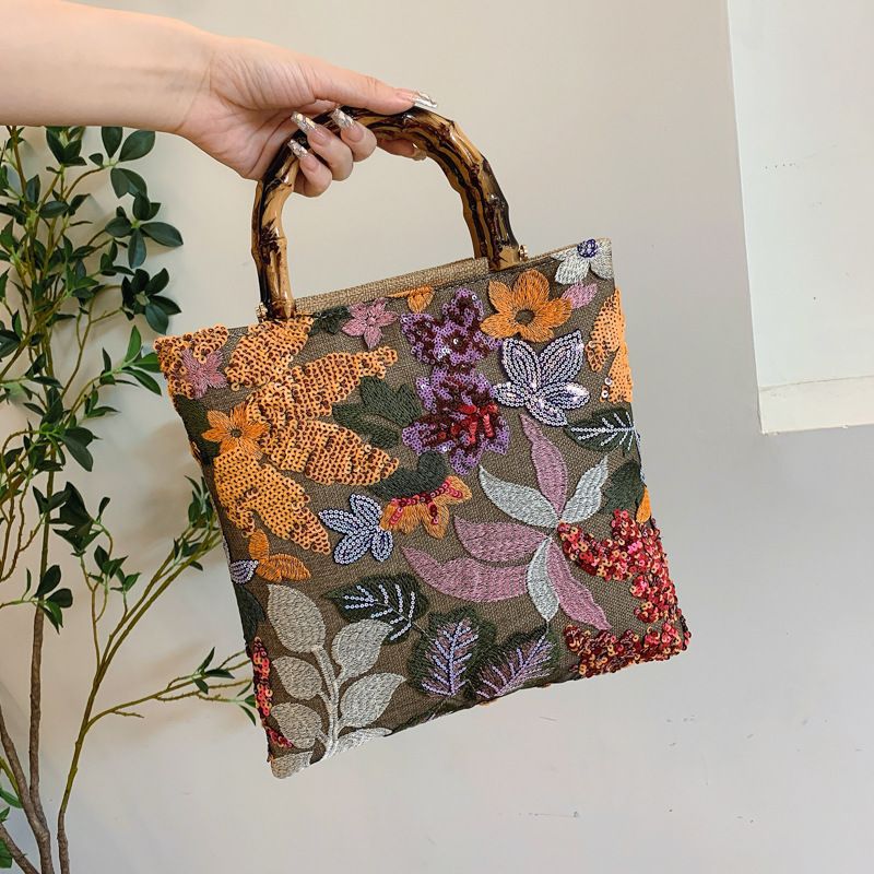 Borsa a mano in lino slub 2024, nuova borsa da sera da donna con paillettes ricamate_voghion.com