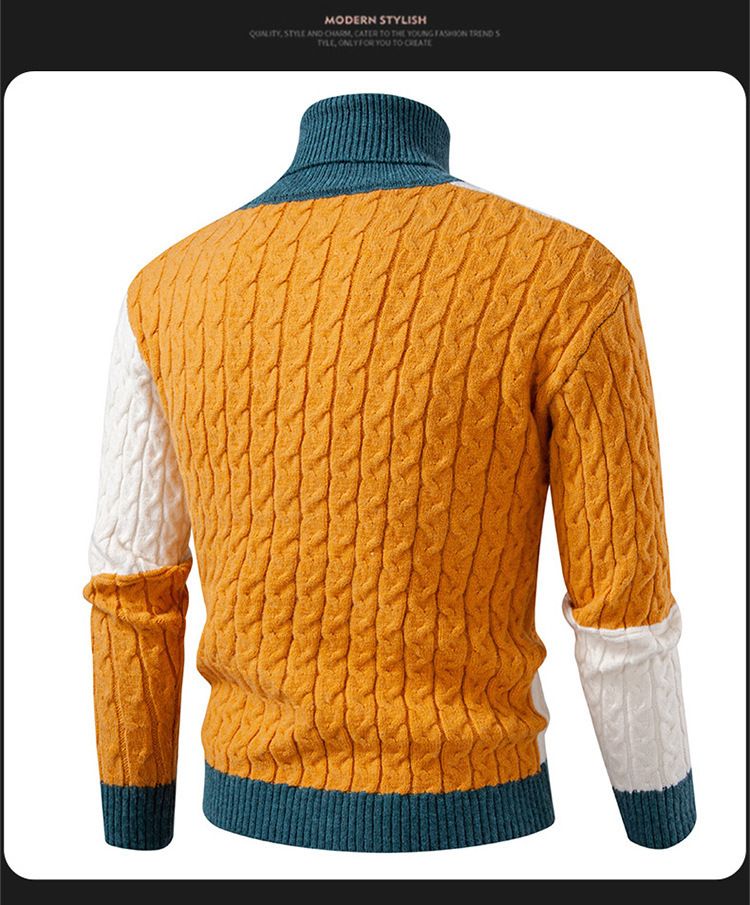 Pull col montant à blocs de couleurs pour homme – Pull en tricot surdimensionné, lavable en machine et extensible, tendance pour l'hiver_voghion.com