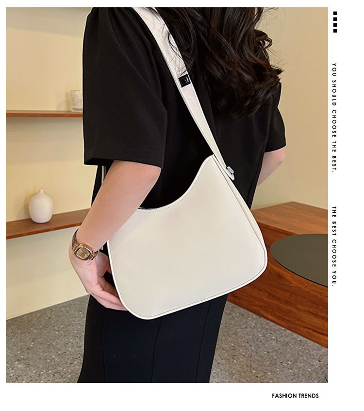 Retro Saddle Bag for Women 2024 New French Fashion Single Shoulder Underarm Bag Solid Color Versatile Crossbody Bag_voghion.com