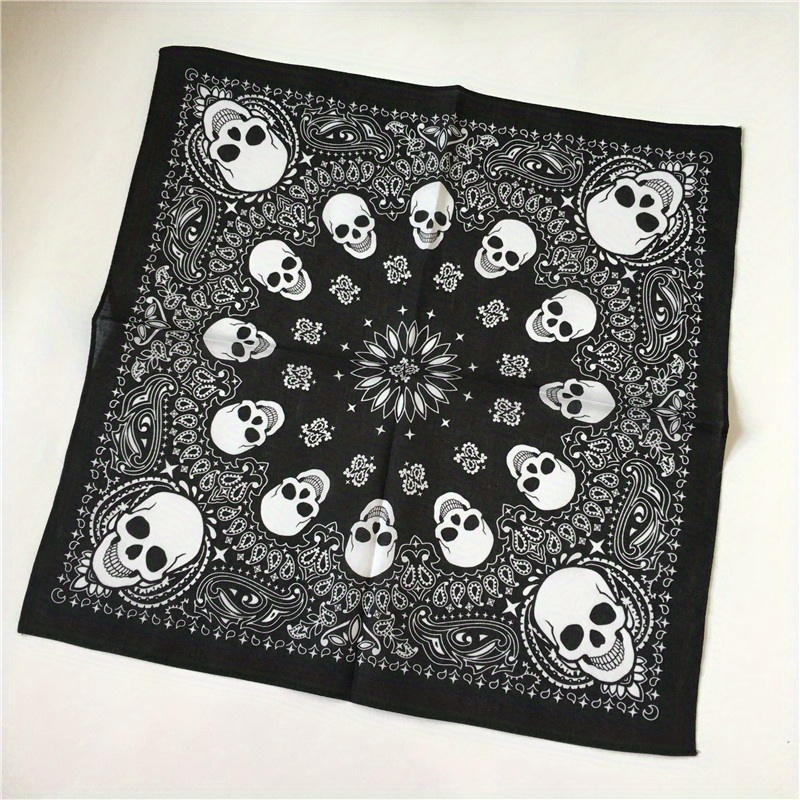 Hip Hop Skull Print Bandana Vintage Square Sall Peakatted Põhjuslik kaelarät Naistele Meestele_voghion.com