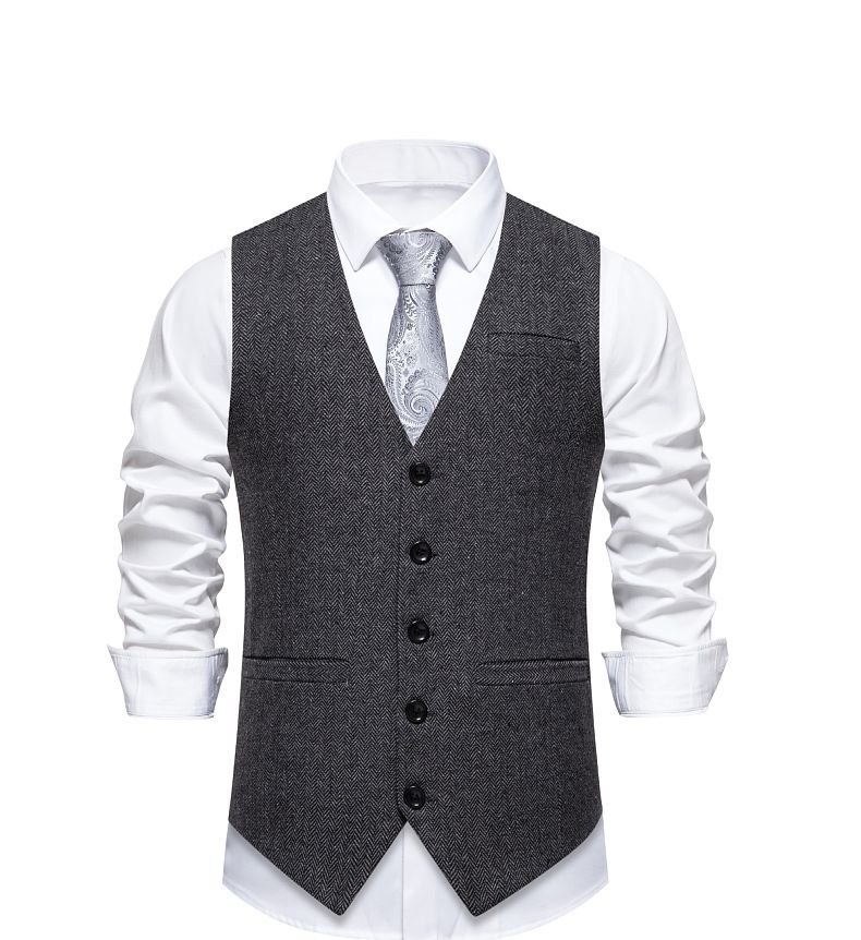 Herbst und Winter Herren Fischgrätenanzug Weste Retro Spleißen Einreihige Weste Herrenweste_voghion.com