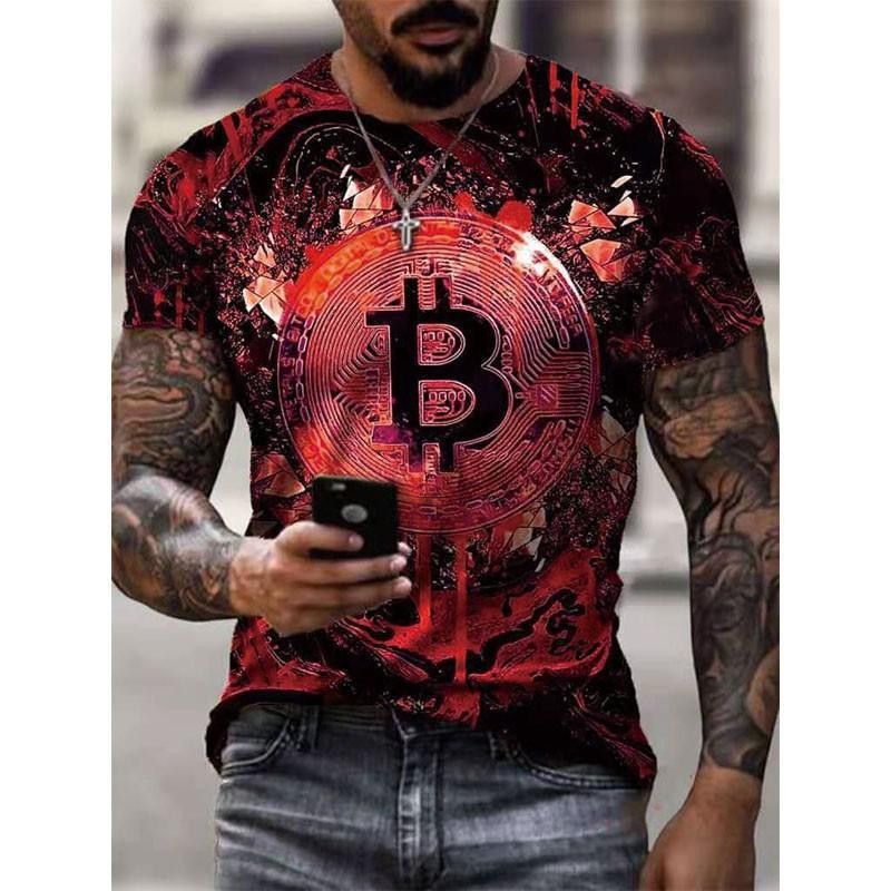 Maglietta a maniche corte con scollo a giro versatile da uomo, stile street, con stampa digitale 3D, 2024_voghion.com