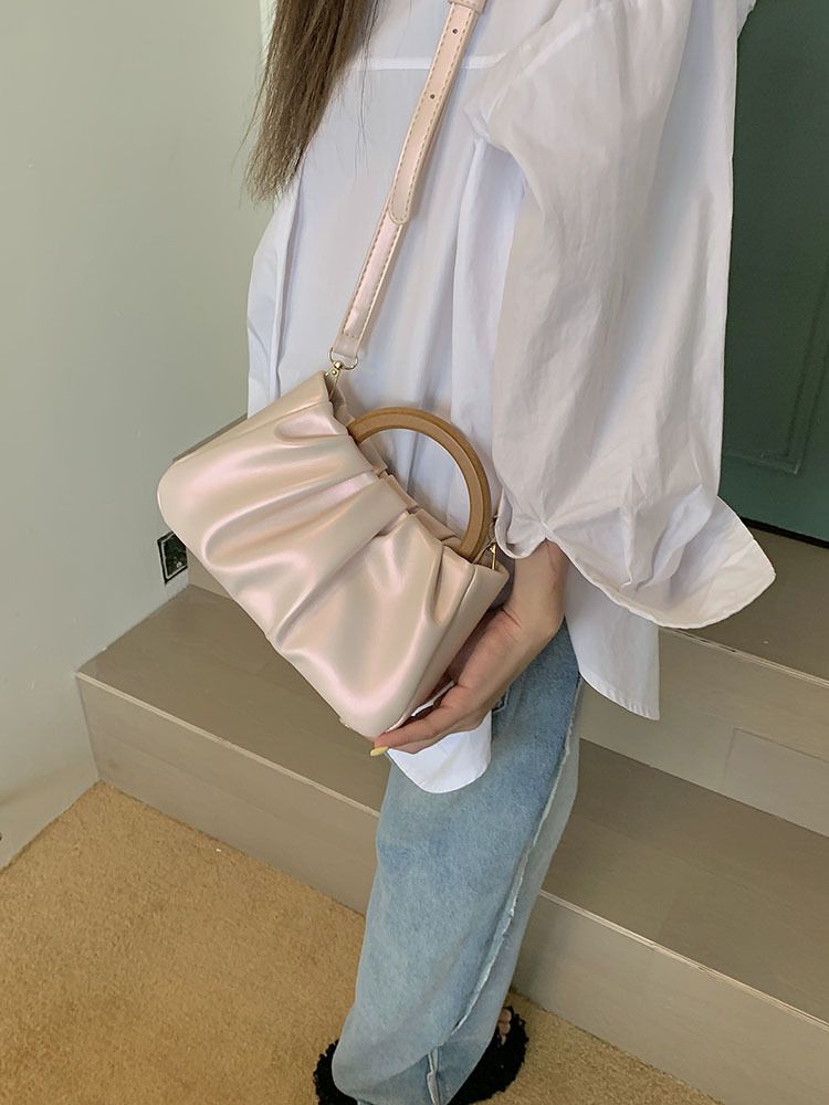 Borsa a tracolla plissettata da ragazza in bianco perla, nuova borsa da donna 2024, borsa da donna alla moda ed elegante_voghion.com