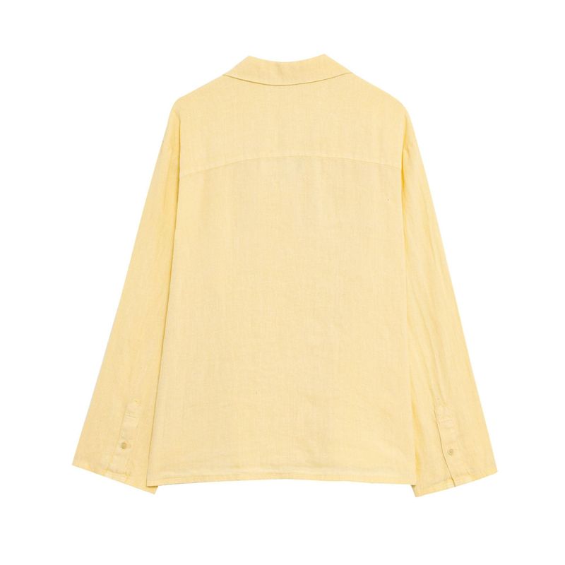Abbigliamento estivo da donna, nuovo stile, camicia a maniche lunghe in lino con scollo a V e pantaloncini a vita media_voghion.com