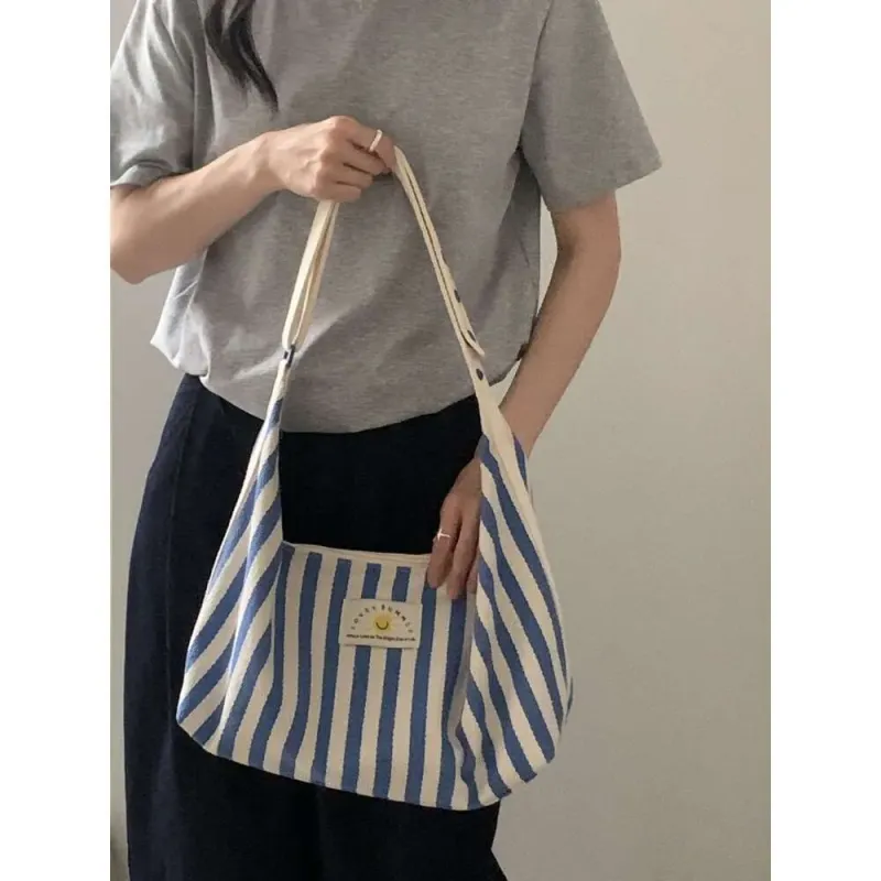 Yuxia | Capacity Striped Tote Women, Simple Fashion Shoulder For Class And Commute, Large Canvas Bag_voghion.com