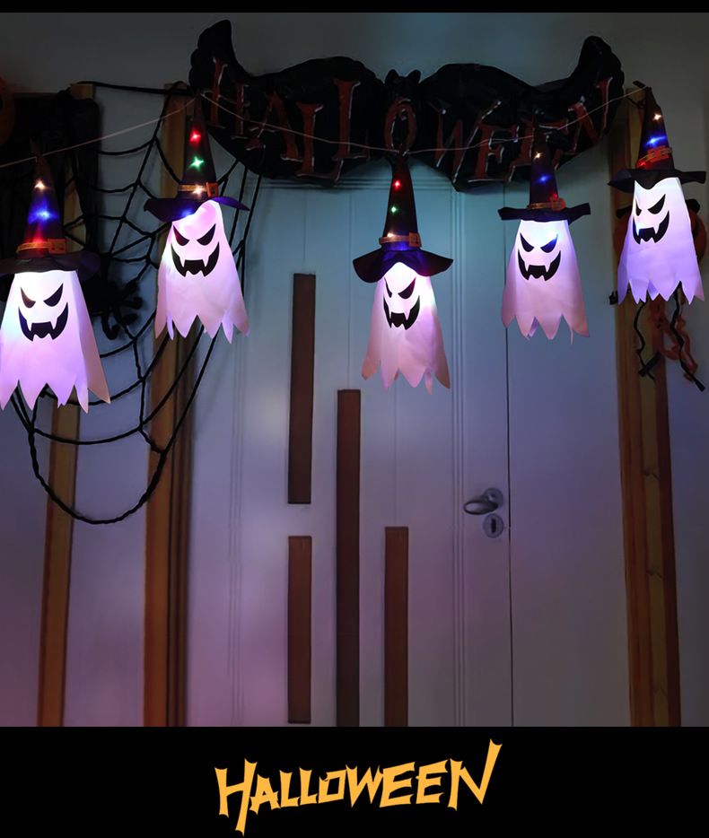 Battery/USB Powered Halloween Ghost String Lights - 5 Piece Hanging LED Decor For Window, Curtain, Party - Spooky Soft Glow For Indoor & Outdoor_voghion.com