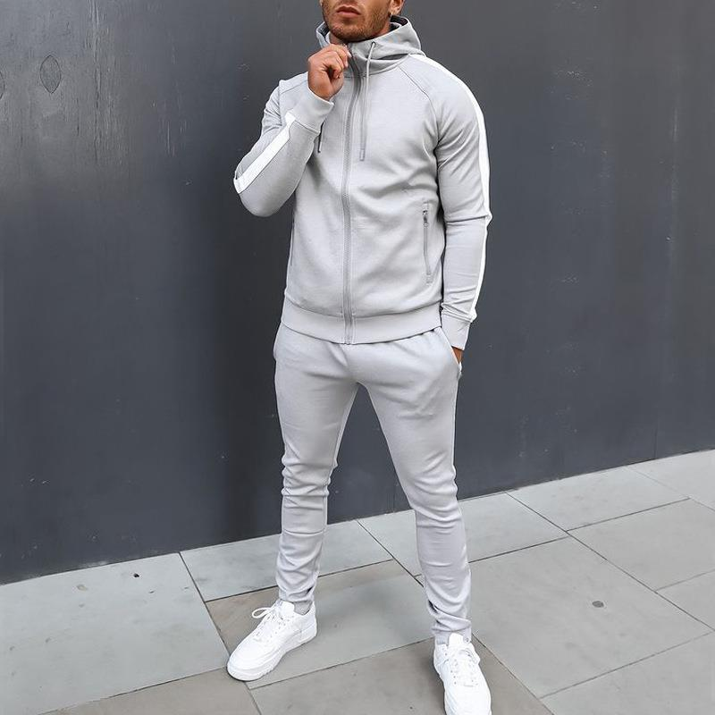 Automne et hiver nouveau grand à capuche hommes décontracté course Fitness sport deux pièces ensemble_voghion.com
