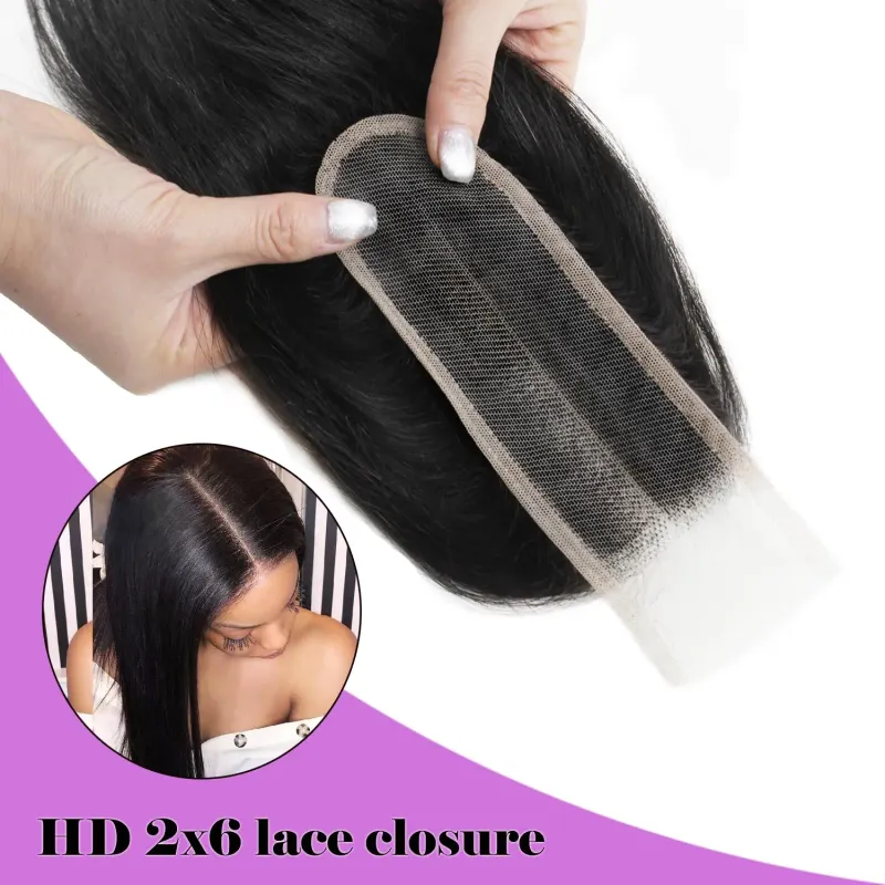 Chiusura in pizzo economico per capelli umani lisci lunghi con riga profonda KIM K Chiusura con riga centrale nera naturale_voghion.com