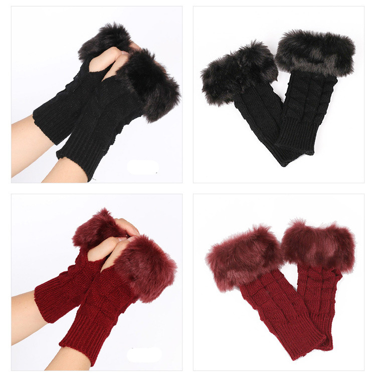 Herrenhandschuhe Neue Strickhandschuhe aus Fell, Halbfinger-Computerhandschuhe aus Fell, warmer Fleck, Herbst und Winter, mittellang und lang, Kaninchenfell_voghion.com